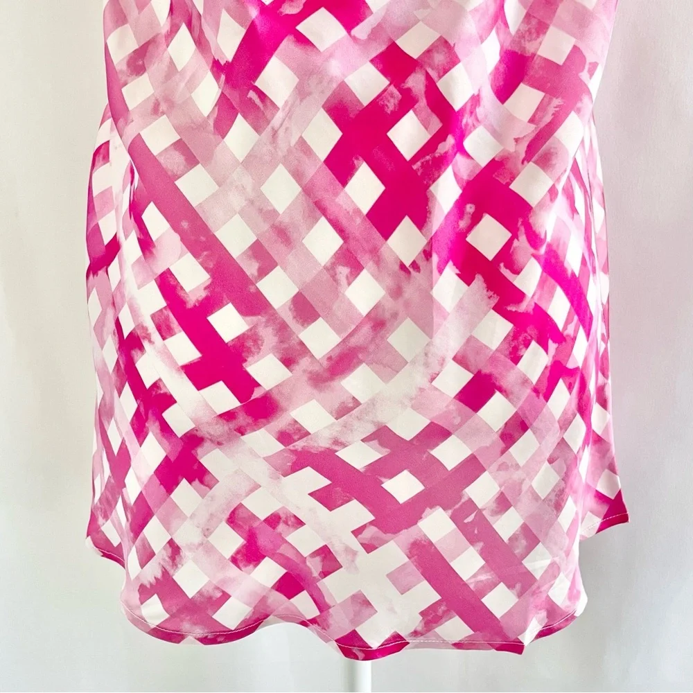 New Chloe Kristyn Gingham Satin Double Strap Cowl Neck Tank Top Pink Size Large - Picture 4 of 16